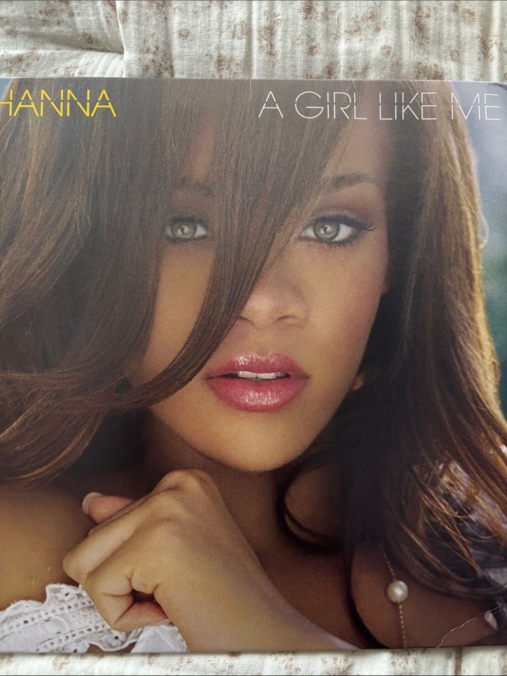 Rihanna Brown Hair Vinyl with Yellow Logo and Pink Lips